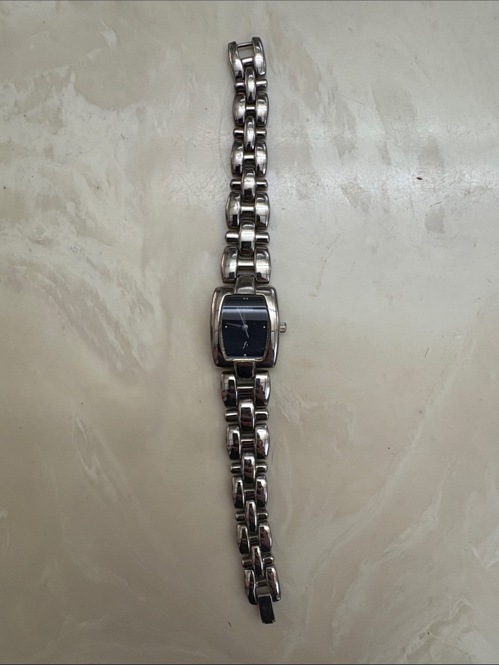 Fossil Silver-Tone Bracelet Watch with Black Dial